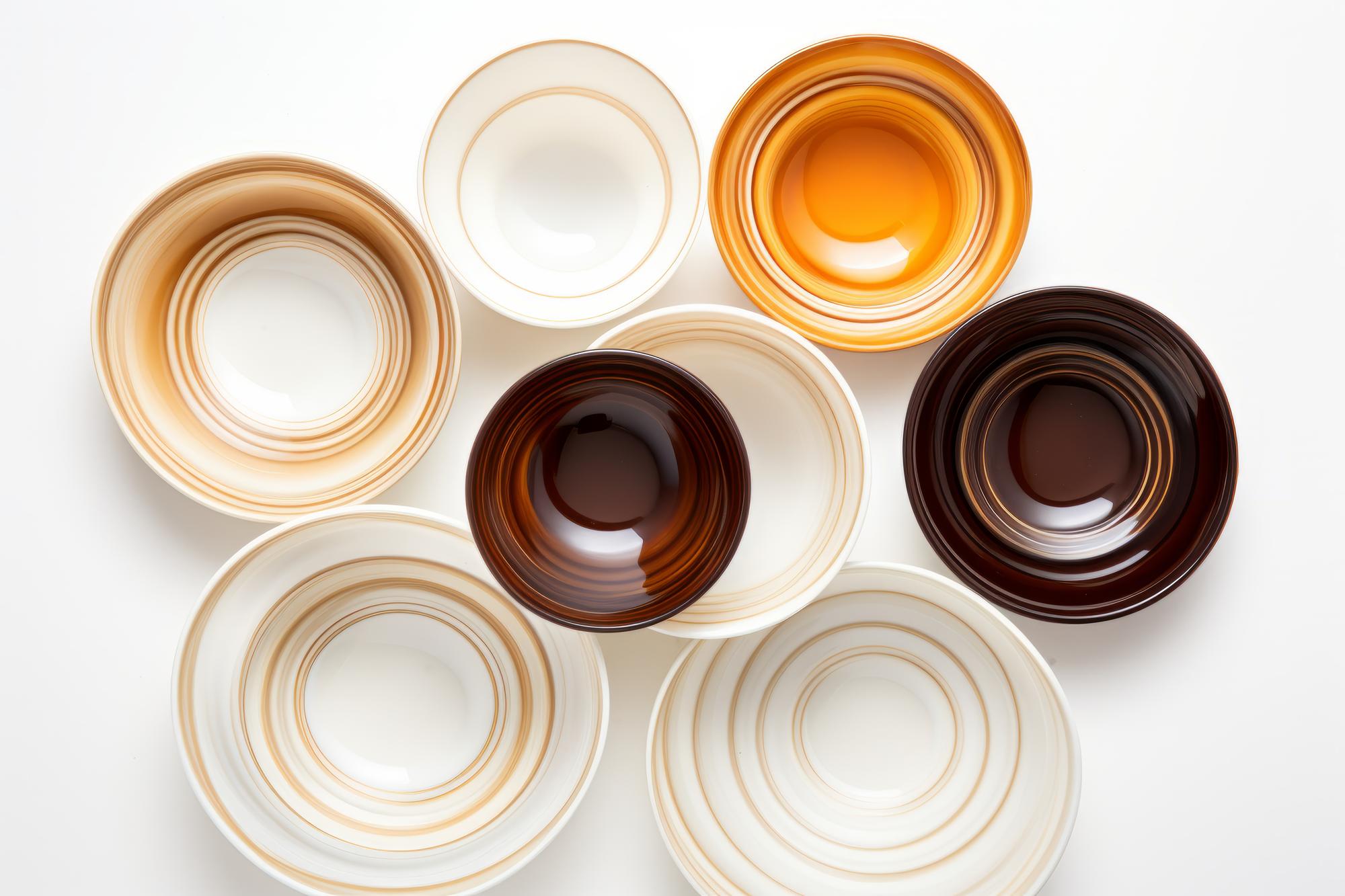 tasting flight arranged on ceramic plates
